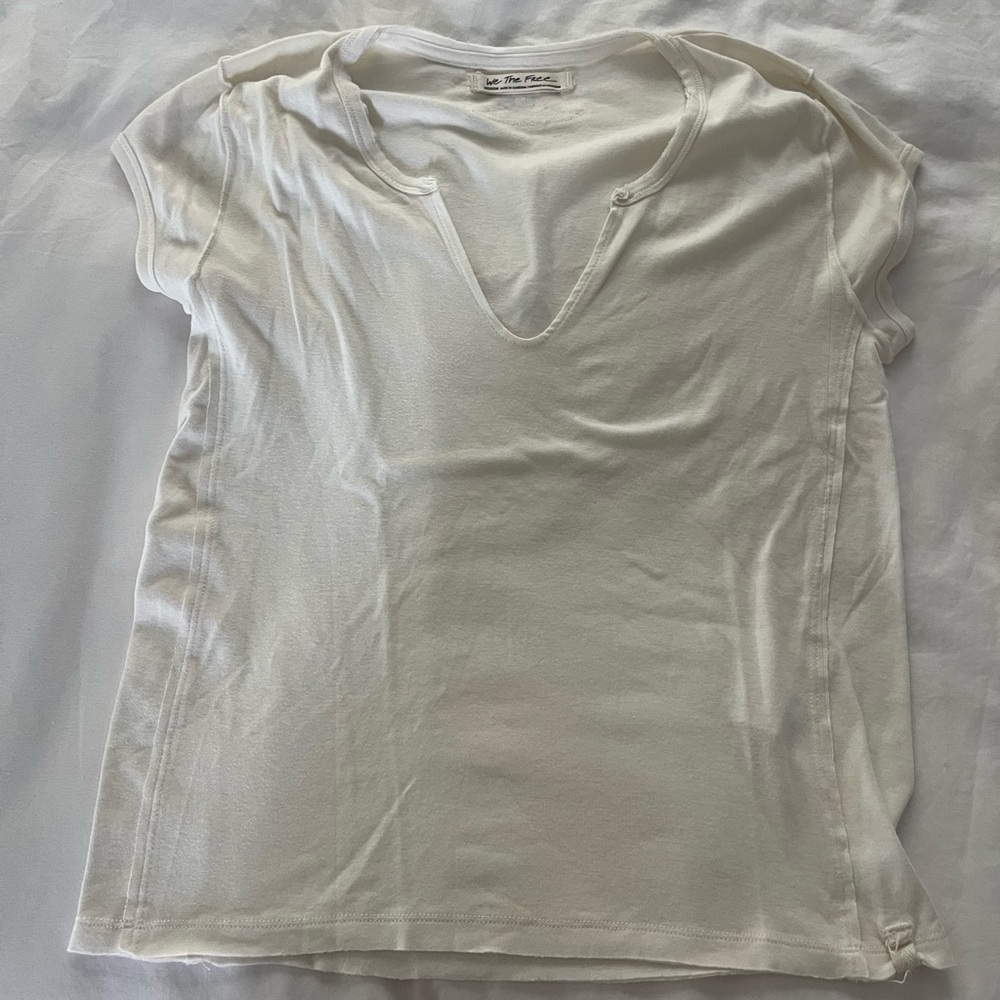 Free Peope Notched Neck Short Sleeve Tee Shirt